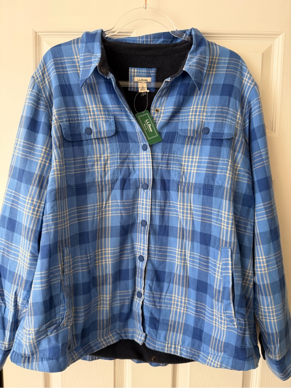 LL Bean 1X Plus Blue Plaid Fleece Lined Shacket NWT
